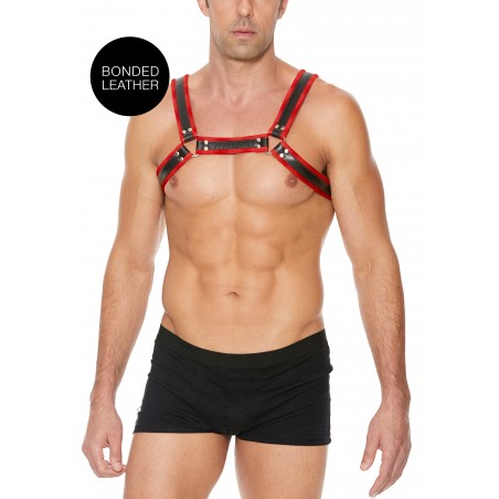 Harnais Buckle Bulldog Simili Cuir Noir Liseré Rouge - Sangles 3,5 cm Réglables - Rivets Et Anneaux En Métal - S/M - L/XL - Ouch