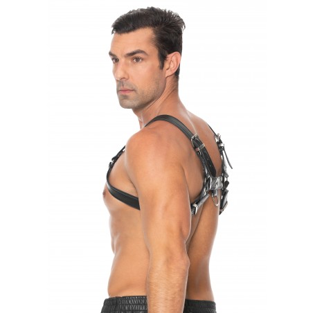 Harnais Chest Bulldog Simili Cuir Noir - Sangles 3,5 cm Réglables - Rivets Et Anneaux En Métal - S/M - L/XL - Ouch