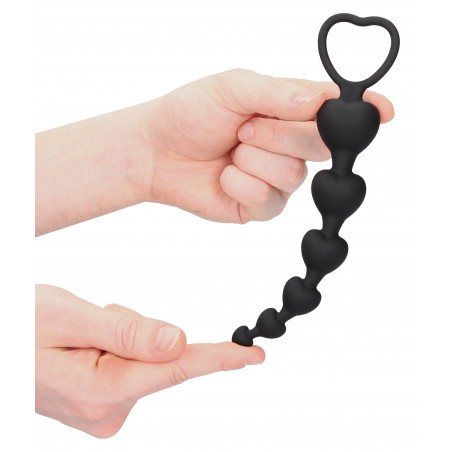 Chapelet Anal - Anal Heart - 6 Boules En Forme Cœur - Silicone Noir Flexible - 15 Cm / Ø De 1 A 3,2 Cm - Ouch