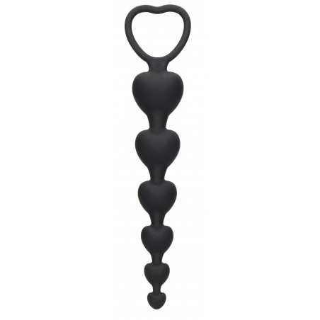 Chapelet Anal - Anal Heart - 6 Boules En Forme Cœur - Silicone Noir Flexible - 15 Cm / Ø De 1 A 3,2 Cm - Ouch