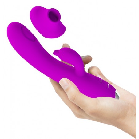Rabbit De Luxe Multifonctions Regina Violet - Tapotement et Vibration - Partie Succion - 12 cm /  Ø 3,5 cm - Pretty Love