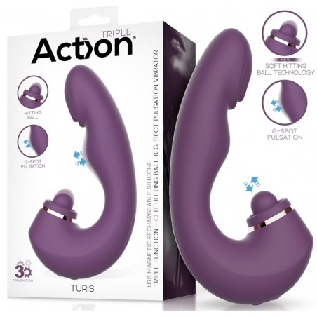 Rabbit - Turis Violet - Tapotement / Pulsations / Vibrations - Rechargeable - Waterproof - 12 cm / Ø 3,4 cm - Action