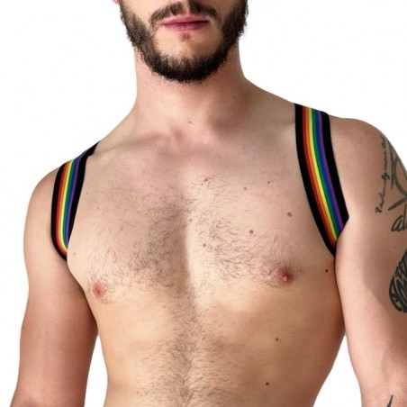 Harnais Pour Homme Pride Eternity - Noir Bordures Rainbow - Couleur De L'arc-En-Ciel - Tailles : S / M / L / XL - Bercode Berlin