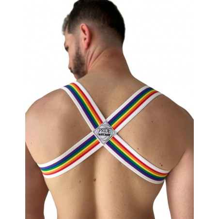 Harnais Pour Homme Pride Eternity Blanc Bordures Rainbow - Couleur De L'arc-En-Ciel - Tailles : S / M / L / XL - Bercode Berlin