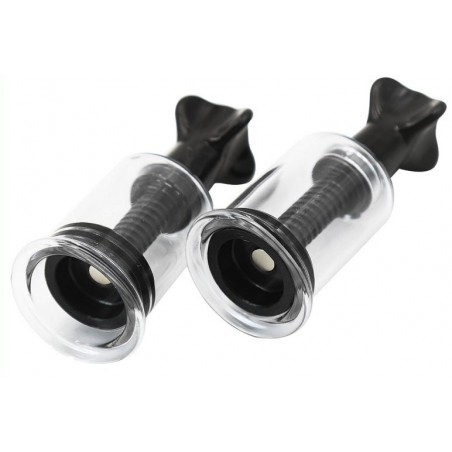 2 Pompes A Vis Pour Tétons - Sucker L - Transparent Et Noir - 10,5 cm / Ø 4 cm - Fukr