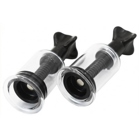 2 Pompes A Vis Pour Tétons - Sucker M - Transparent Et Noir - 10,5 cm / Ø 3,5 cm - Fukr