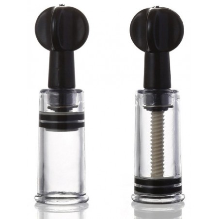 2 Pompes A Vis Pour Tétons - Sucker S - Transparent Et Noir - 10,5 cm / Ø 3 cm - Fukr