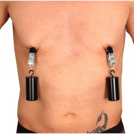 Pinces A tétons Et Poids A Crochet - Cylindres 2 x 300 Gr - Acier Inoxydable Noir - 5,5 cm / Ø 1,5 cm - The Red