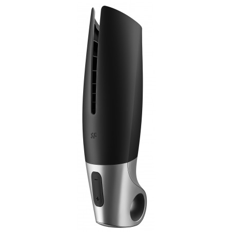 Masturbateur Connecté Power Noir Flexible - Avec Poignée - Waterproof - Rechargeable - 15 cm / Ø 4,5 cm - Satisfyer