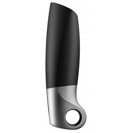 Masturbateur Connecté Power Noir Flexible - Avec Poignée - Waterproof - Rechargeable - 15 cm / Ø 4,5 cm - Satisfyer
