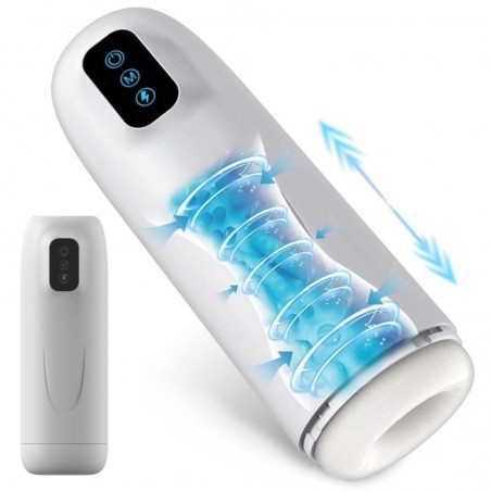 Masturbateur Automatique - Bloow On Blanc - Vibrations Et Succions - Rechargeable - 25 cm / Ø 8,5 cm - Suckmetoys