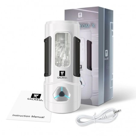 Masturbateur Automatique - Phantom Blanc - Vibrations - Lumière Bleue - Rechargeable - 18 cm / Ø 7 cm - Galaku