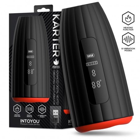 Masturbateur Automatique Chauffant - Karter Noir Et Rouge - Vibrations - Waterproof - Rechargeable - 17 cm / Ø 4,5 cm - Intoyou