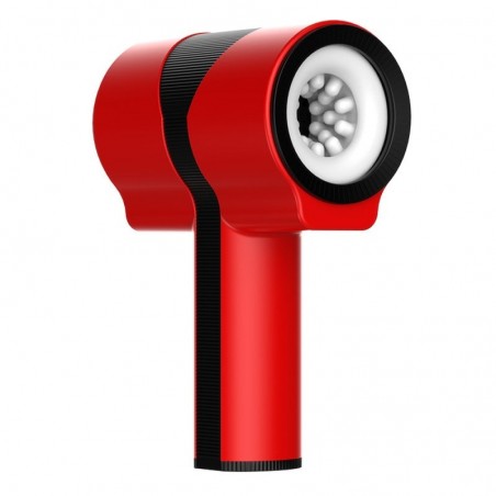 Masturbateur Teles Coop Rouge - Vibration/Va-Et-Vient/Rotation - A Poignée - 2 Côtés ouverts - USB - 22 cm / Ø 9 cm - Suckmetoys
