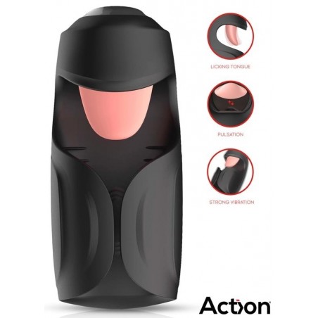 Masturbateur A Langue Kubex Noir - Vibration / Pulsation / Léchage - Rechargeable - 8 cm / Ø 4,5 cm - Action