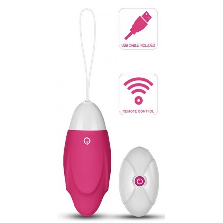 Œuf Vibrant - IJOY Fuchsia - Télécommandé - Waterproof - Rechargeable - Silicone doux - 9 cm / Ø 3,6 cm - Lovetoy