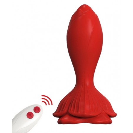 Plug Anal Vibrant Roses Petals Rouge A Ventouse - Télécommandé - Waterproof - Rechargeable - 7 cm / Ø De 1,5 A 3 cm - Analtech