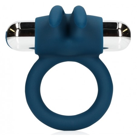 Cockring Vibrant Et Stimulateur Clitoridien Oreilles De Lapin - Rabbit Baltic Bleu - Rechargeable - Ø 3,5 Cm - Loveline