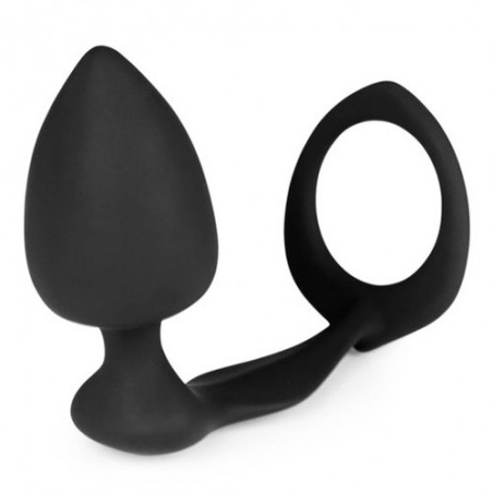 Anneau Pénien Noir - Cockring Ø 3,5 cm Extensible - Plug Anal Conique 8 cm / Ø 4 cm - Generique