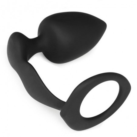 Anneau Pénien Noir - Cockring Ø 3,5 cm Extensible - Plug Anal Conique 8 cm / Ø 4 cm - Generique