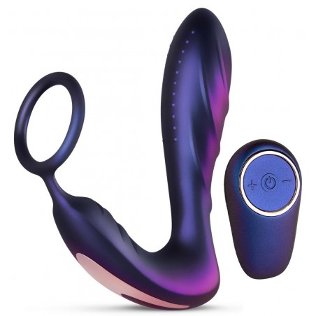 Plug Anal Massage Black Hole Violet 11 cm / Ø 3,3 cm Et Cockring Ø 3,6 m - Télécommandé - Etanche - USB - Hueman