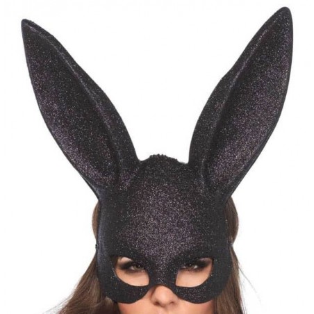 Masque Rabbit Noir Pailleté - Avec Oreilles de Lapin - Polyéthylène Extensible - 36 cm - Leg Avenue