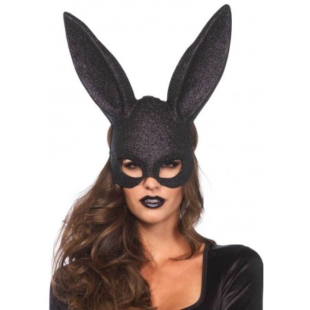 Masque Rabbit Noir Pailleté - Avec Oreilles de Lapin - Polyéthylène Extensible - 36 cm - Leg Avenue