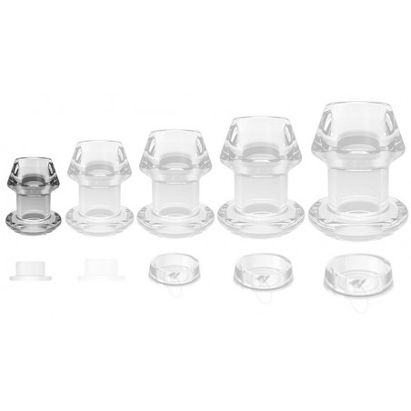 Plug TunneI Inpull Creux Taille S - Avec Bouchon - Diamètre Interne 1,7 cm - TPE Transparent - 4 cm / Ø 3,6 cm - Fukr