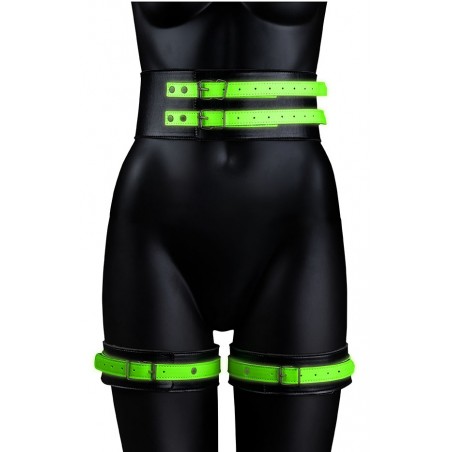 Kit SM Glow Restraint Phosphorescent - Ceinture / Sangles De Cuisses / Menottes - Tailles : S/M - L/XL - Ouch
