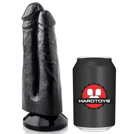 Double gode A Ventouse Collé Tom & Max - Vaginal Ou Anal - Vinyle Noir - 17 Cm / 7 Cm - Hardtoys