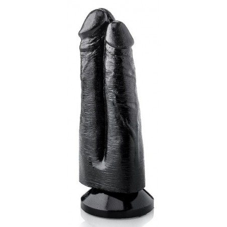 Double gode A Ventouse Collé Tom & Max - Vaginal Ou Anal - Vinyle Noir - 17 Cm / 7 Cm - Hardtoys