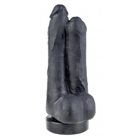 Double gode Collé Avec Testicules Kevin & Dylan - A Ventouse - Vaginal Ou Anal - Vinyle Noir - 16 Cm / 7,5 Cm - Hardtoys