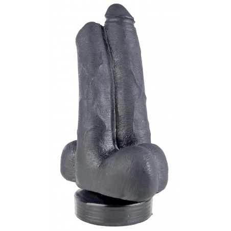 Double gode Collé Avec Testicules Kevin & Dylan - A Ventouse - Vaginal Ou Anal - Vinyle Noir - 16 Cm / 7,5 Cm - Hardtoys