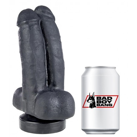 Double gode Collé Avec Testicules Tim & Rod - A Ventouse - Vaginal Ou Anal - Vinyle Noir - 16 Cm / 8 Cm - Bad Boy Bang
