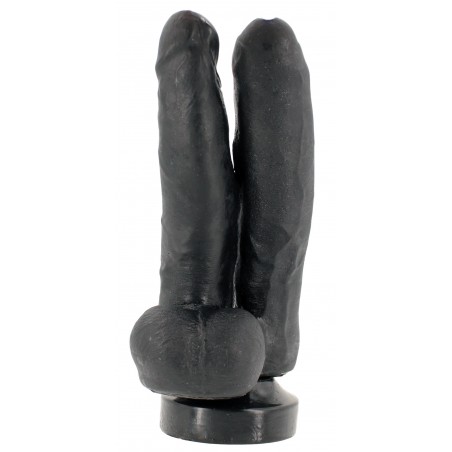 Double gode Collé Avec Testicules Side Side - A Ventouse - Vaginal Ou Anal - Vinyle Noir - 20 Cm / 9,5 Cm - Xtrem Mission