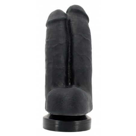 Double gode Collé Avec Testicules Raider - A Ventouse - Vaginal Ou Anal - Vinyle Noir - 18 Cm / 8 Cm - Hardastic