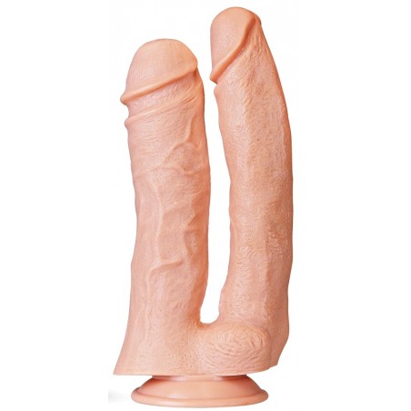 Double Gode A Ventouse Mega Double De Luxe - Vaginal Et Anal - Couleur Chair - 26 Cm Et 24 Cm / Ø 5,5 Cm Et 6,5 Cm - Lovetoy
