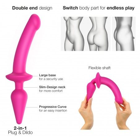 Dildo De Luxe A 2 Côtés - Switch Realistic Taille S Fuchsia - Plug : 10 / Ø 3,3 - Gode : 13 / Ø 2,8 - Strap-On-Me