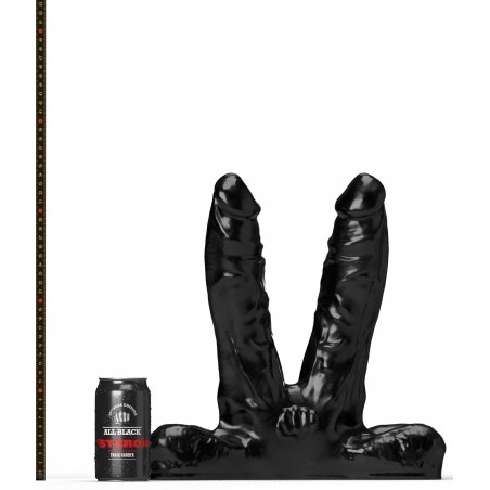 Double gode XXXL Teamwork Noir - Collé A La Base - Idéal A 2 - Vaginal Et Anal - 25 Cm / 16 Cm / Ø 7 Cm - All Black Steroïd