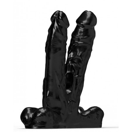 Double gode XXXL Teamwork Noir - Collé A La Base - Idéal A 2 - Vaginal Et Anal - 25 Cm / 16 Cm / Ø 7 Cm - All Black Steroïd