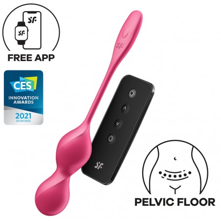 Boules de Geisha Vibrantes Love Birds 2 Fuchsia - Télécommandé/ Connecté/ Etanche/ USB - Œuf Vibrant - 9 /Ø 3,3 cm - Satisfyer