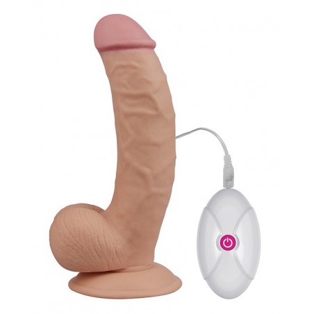 Gode Vibrant Ultra Soft - Testicules Et Gland Circoncis - Télécommande Filaire - Ventouse/Harnais - 16 cm / Ø 4,5 cm - Lovetoy