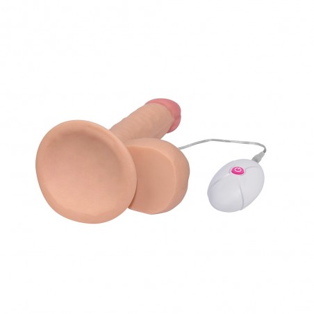 Gode Vibrant Ultra Soft Avec Testicules Et Gland Circoncis - Télécommande Filaire - Ventouse/Harnais - 14 cm / Ø 4 cm - Lovetoy