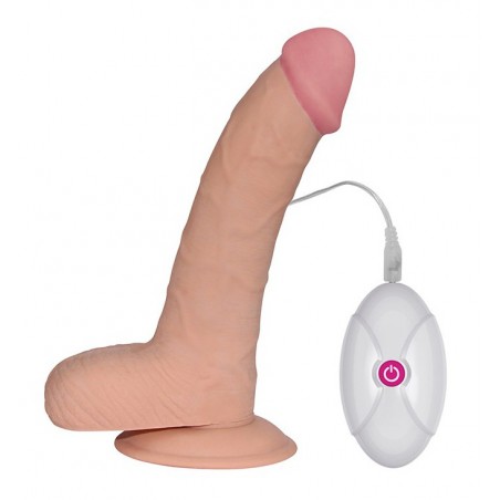 Gode Vibrant Ultra Soft - Testicules Et Gland Circoncis - Télécommande Filaire - Ventouse/Harnais - 17 cm / Ø 4,5 cm - Lovetoy