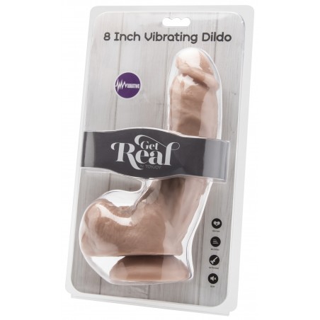 Gode Vibrant Get Real L - Testicules Et Gland Saillant - Télécommande Filaire - Ventouse/Harnais - 17 cm / Ø 5,5 cm - Toyjoy