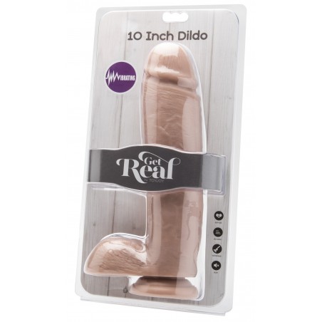 Gode Vibrant Get Real XL - Testicules Et Gland Saillant - Télécommande Filaire - Ventouse/Harnais - 22 cm / Ø 6 cm - Toyjoy