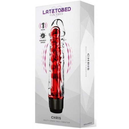 Vibromasseur Chris Rouge - Gaine Transparente Amovible - 14 cm / Ø 3,3 cm - Latetobed