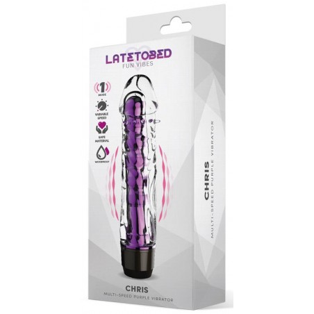 Vibromasseur Chris Violet - Gaine Transparente Amovible - 14 cm / Ø 3,3 cm - Latetobed