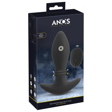 Plug Vibrant Et Anneaux Massant Moving Rings Noir - Télécommandé - Rechargeable - 17 cm / Ø 4,5 cm - Anos