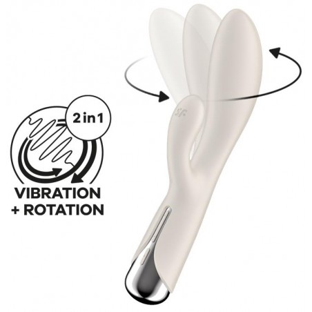 Vibromasseur Tournant Spinning Rabbit 1 Ivoire - Waterproof - Rechargeable - 11 cm / Ø 3,5 cm - Satisfyer
